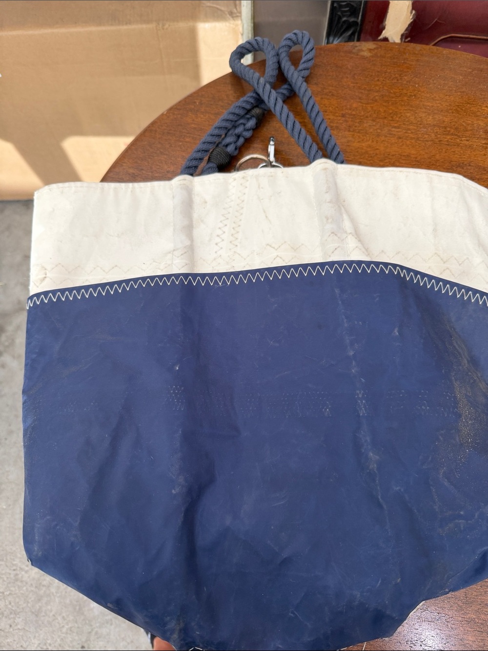J. Crew orange, Navy & White Striped Sea Bag Tote - Picture 4 of 4